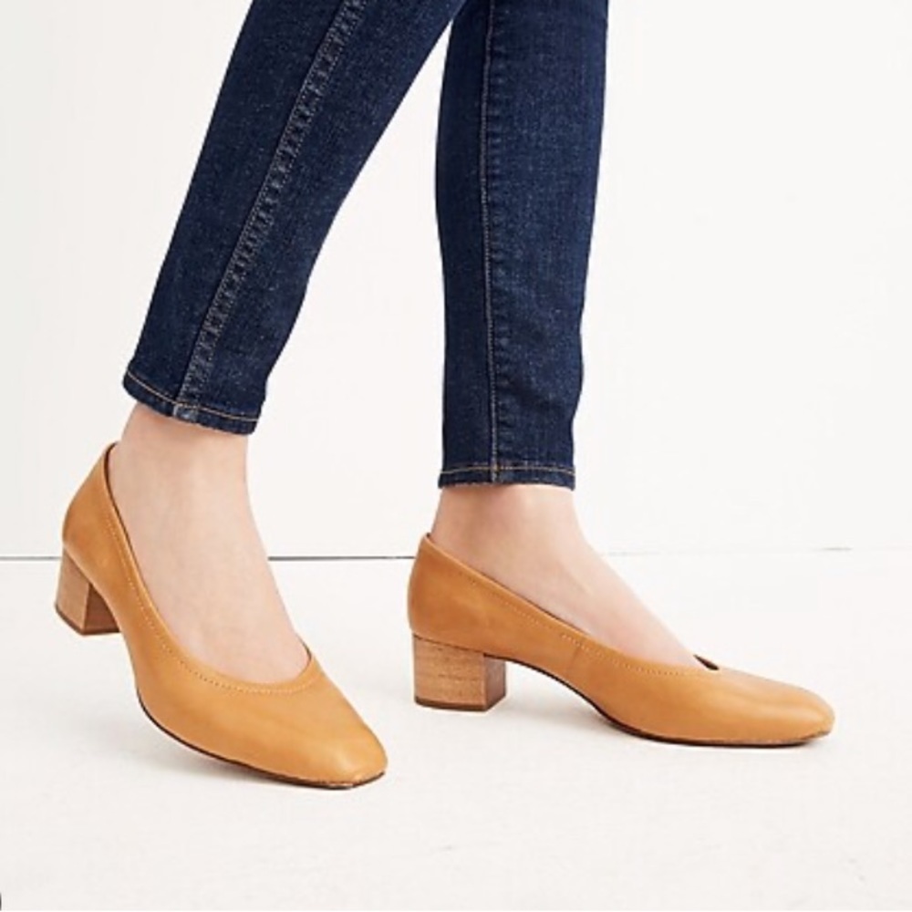 Madewell The Raquel Leather Square Toe Wood Block Heel Slip On Pump Size 9